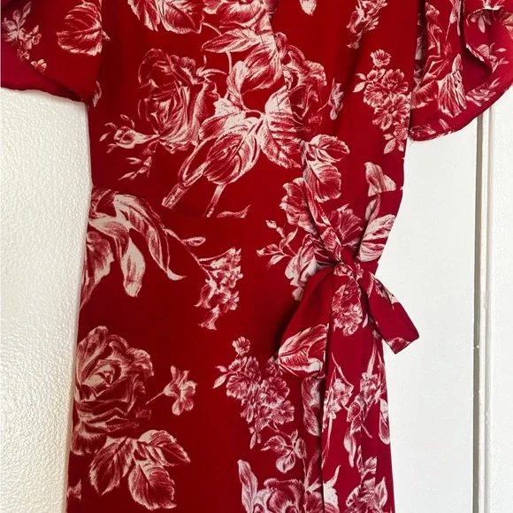 Abercrombie & Fitch: Women’s XS Red Floral Wrap Maxi Dress Short Sleeve - Picture 7 of 9